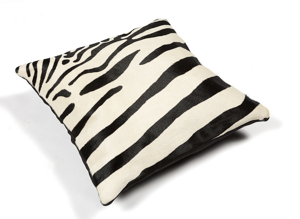 Zebra White Cow Hide Cushion