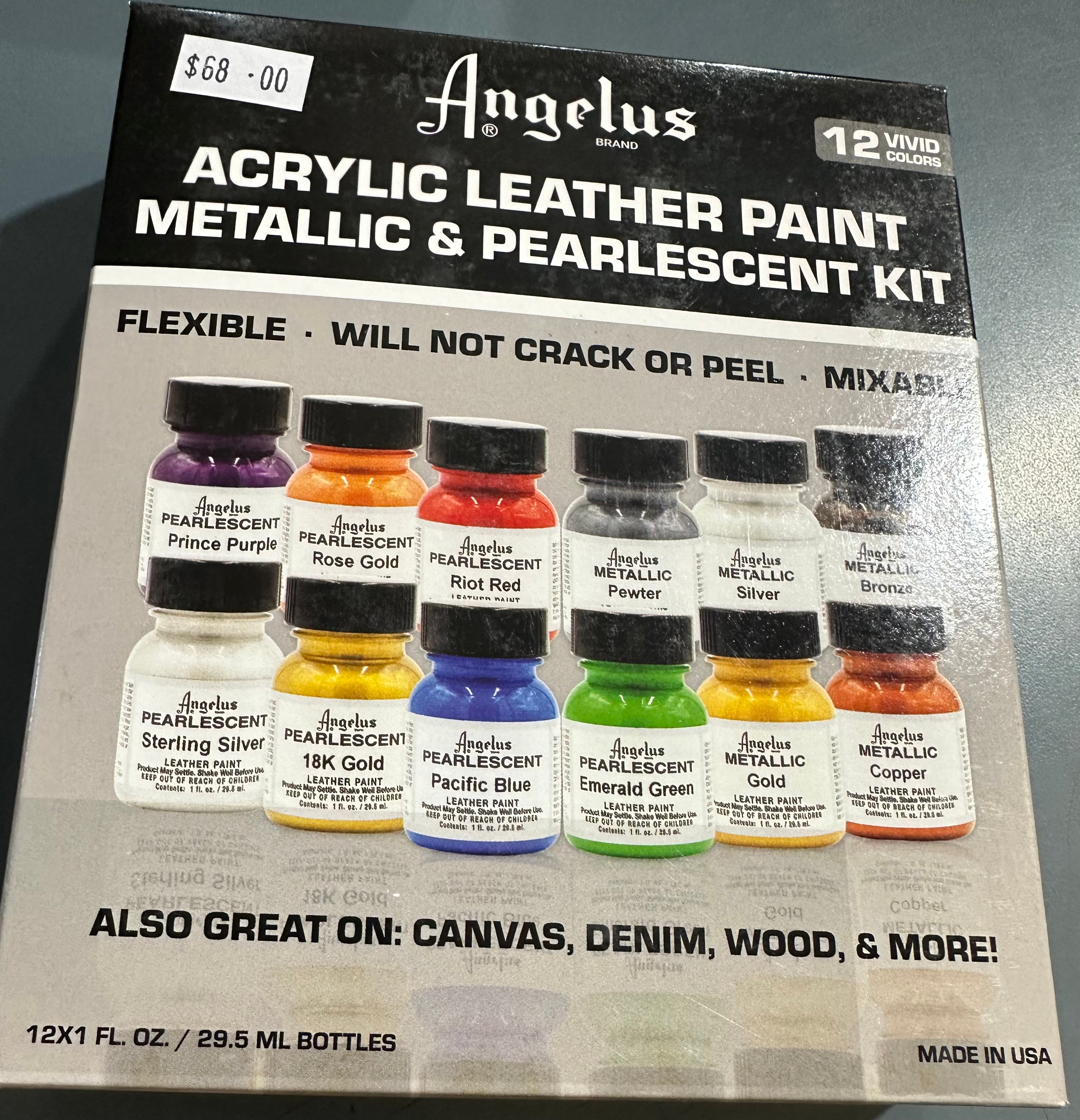 Angelus Metallic & Pearlescent Leather Paint Set, 1 Fl Oz (Pack of 12)